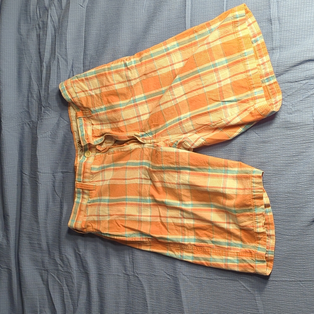 Perry Ellis America 32W Orange/Teal/White Plaid Shorts